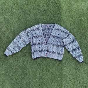 Vintage Anchor Blue Cardigan Sweater Women's Large 90s Grunge